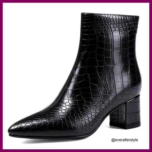 Pointed Toe Ankle Boots with Chunky Block Heel and Slip-Resistant Sole
